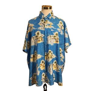 Rima Caribbean Hawaiian Shirt Mens Size 3XL Blue Short Sleeve Vacation Resort